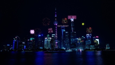 上海城市烟花夜景