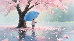 雨天樱花树下
