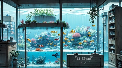 4K唯美治愈水族馆房间