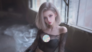 眨眼动态-都市窗户边可爱女孩