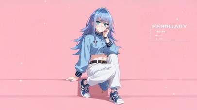 唯美蓝发街道少女