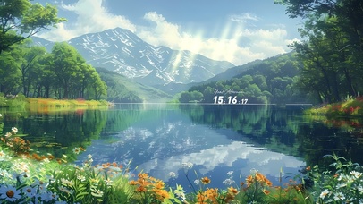 4k 蓝天白云绿林湖泊