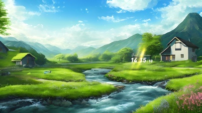 4k草原溪水小屋