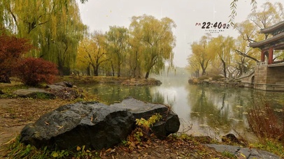 4k 治愈护眼湖边秋雨