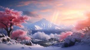 唯美樱花雪山