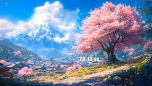 乡村山上樱花树