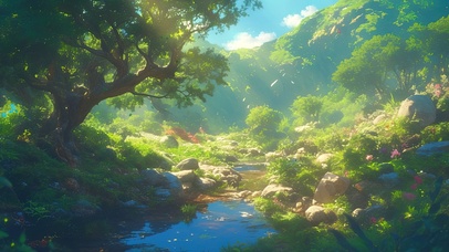 唯美治愈丁达尔溪流绿色护眼森林