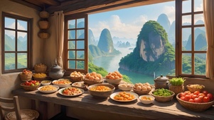 吃早餐赏桂林山水