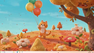 软绵绵的秋色里 小猫拉着气球