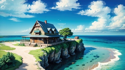 4K清新夏日海景小屋