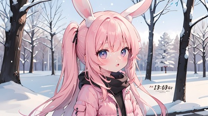 雪天可爱兔耳妹妹