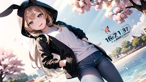 海边樱花可爱少女