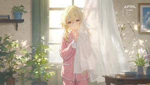 唯美房间窗纱少女