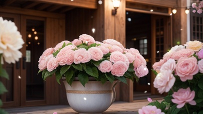 院中的粉色月季花