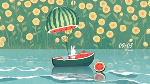 太阳花河道小兔的西瓜船