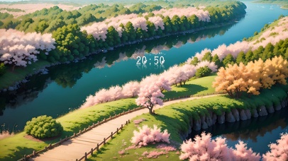 4K唯美治愈樱花河流小路