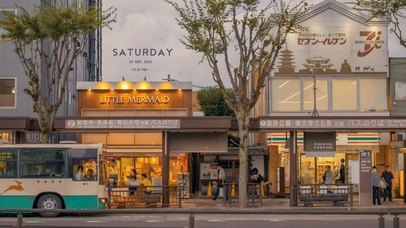 唯美治愈黄昏日系城市街道