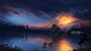 4k 治愈唯美日落夕阳湖面