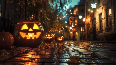 雨中的万圣节街道