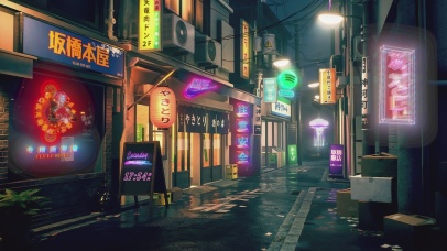 4K赛博朋克日系城市街道