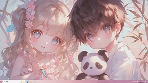 可爱女孩与男孩萌宠桌面主题