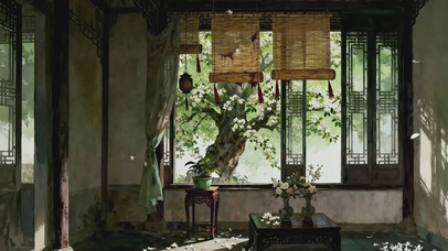 窗外梨花树