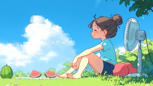 夏日吃西瓜女孩