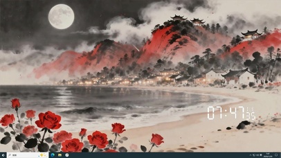 古风夜景树木房屋海景主题