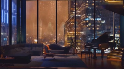 雨天落地窗和钢琴