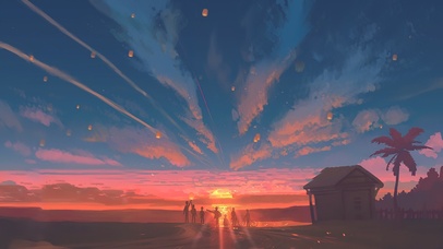 4K唯美治愈夕阳动漫天空