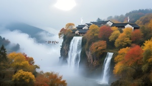 深秋瀑布森林