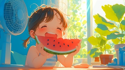 夏日吃瓜女孩