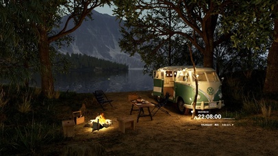 唯美夜晚湖边露营