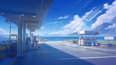 海边油站蓝天白云