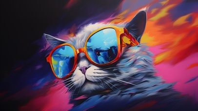 超酷炫彩手绘猫头