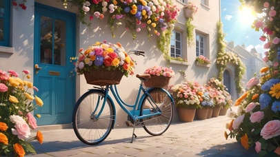 鲜花小巷自行车