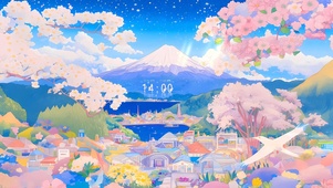唯美樱花雪山