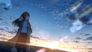 夕阳下的美少女