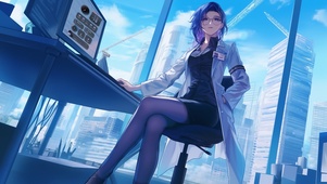 蓝发美女