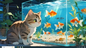鱼缸旁的猫咪