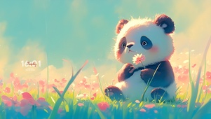 草地春天小熊猫