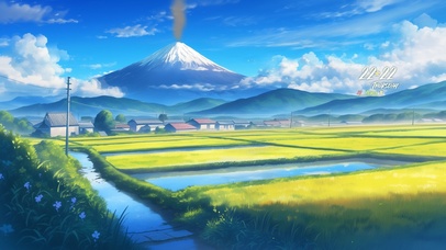 治愈 雪山村庄稻田