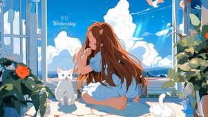 蓝天白云房间少女