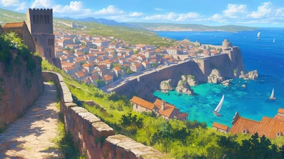 海岛小镇城墙小路