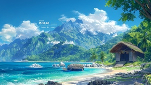 白云清新湖水小屋