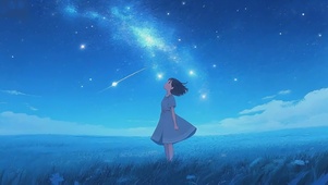 荒野仰望星空的女孩