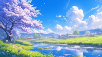 4K梦幻樱花树湖畔