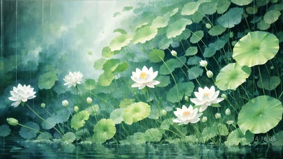 4K护眼雨中荷花