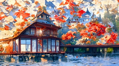 4K秋日落叶别墅小屋