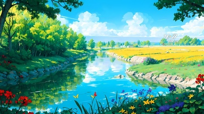 唯美的河流草原